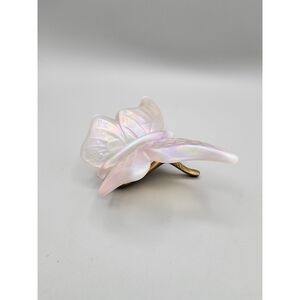 Fenton Pink Iridescent Opalescent Butterfly with Brass Stand